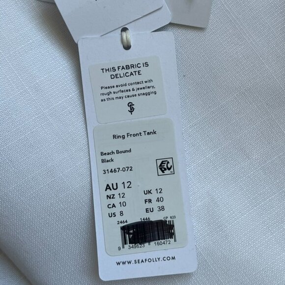 NWT Seafolly Beach Bound Ring Front Tank Bikini Top in Black Size 8 - Picture 7 of 8